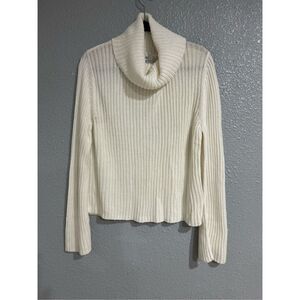 White Sweater NWT Cotton/Ramie long bell sleeves ribbed rolled neckline S XL